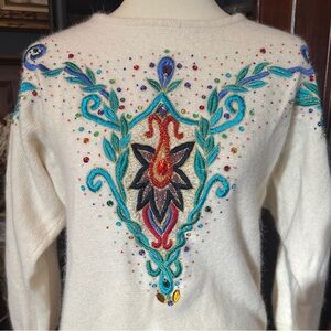 VINTAGE Lambswool/Angora Beaded Sweater Sz M